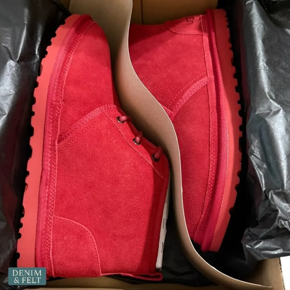 UGG Neumel Samba Red‎ Suede Wool Lined Lace Up Ankle Boots Men’s Size 10 NEW